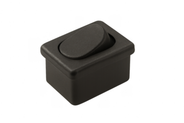 Black plastic rocker switch electrical component on transparent background