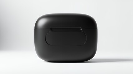 A close up of a black wireless earbud charging case