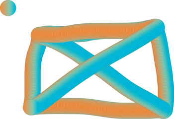 Abstract geometric shape with orange and teal interlocking tubes