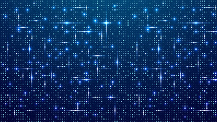 Abstract digital pixel grid with blue tech squares creating a geometric pattern backdrop for modern fintech and data visualization designs. Technological futuristic background. Vector illustration