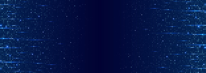 Modern navy grid with glowing squares and dynamic lines creates futuristic corporate backdrop for AI and financial technology concepts. Technology digital background