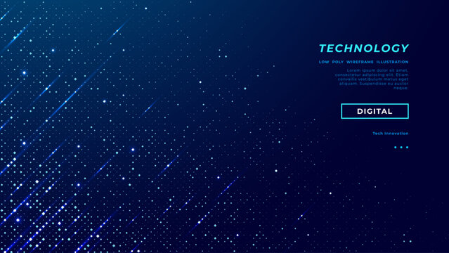 Abstract blue tech backdrop featuring digital pixels, geometric patterns, and futuristic network grid for fintech presentations. Technology modern background
