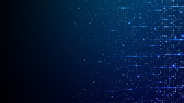 Blue digital background with pixel grid pattern and abstract tech elements for modern data visualization and network design. Technology futuristic background