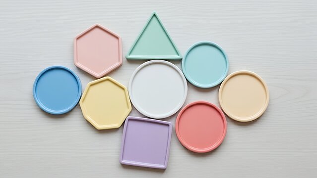 Pastel geometric shapes arranged on a light surface - Powered by Adobe
