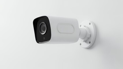 Security camera mounted on a white textured wall