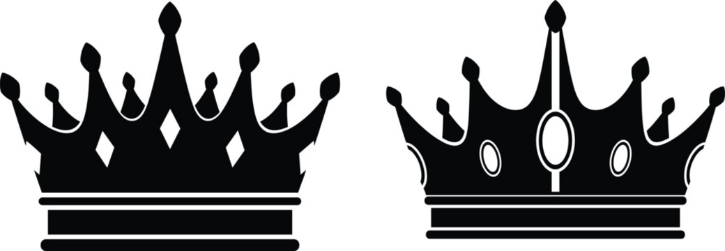 Black royal crown vector illustration set featuring elegant luxury tiara designs perfect for premium branding, royal symbols, and decoration