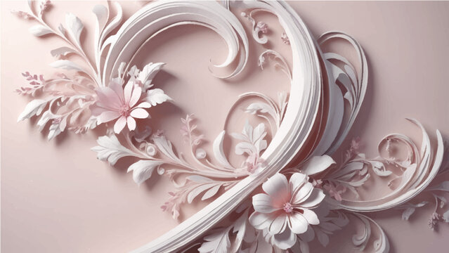 A vintage floral design pink rose pattern vector ornament on a white background with a heart-shaped chocolate dessert decoration element