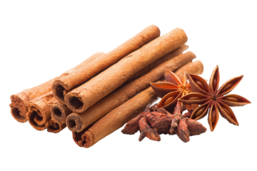 Cinnamon sticks and star anise isolated on transparent background