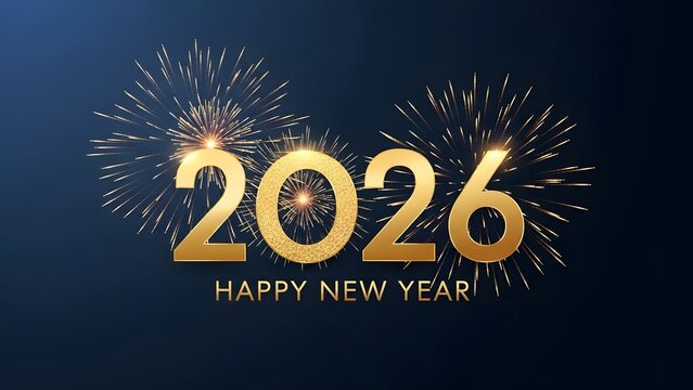 Shining gold 2026 New Year greeting with fireworks for celebratory promotions