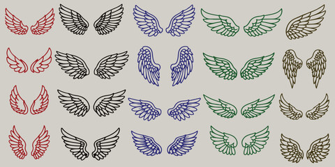 Wings Icons, Elegant Feathered and Mythical Wing Vector Illustrations for Design Projects

