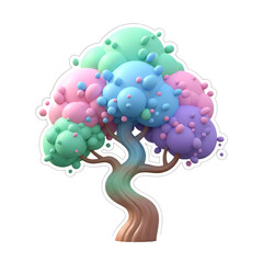 Colorful Cartoon Tree with Pastel Bubble Foliage