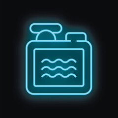 Glowing blue neon icon of a pool heater, providing efficient temperature control for a comfortable swimming experience