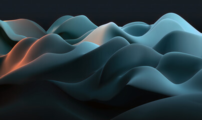 Obraz premium Abstract undulating waves in teal and blue-grey with subtle warm highlights creating a serene and dynamic texture.
