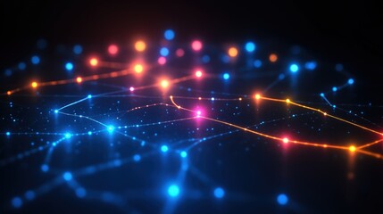 Obraz premium Glowing network of data points connecting in a dark abstract background for tech use