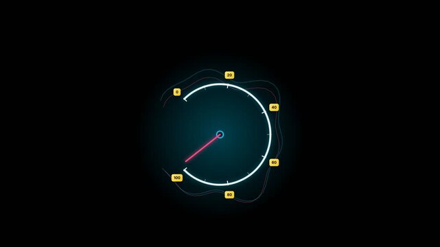 Animated circular speedometer gauge with dynamic indicator movement  