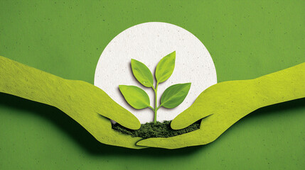 Nachhaltigkeits-Konzept – Hände schützen eine junge Pflanze im Grünen