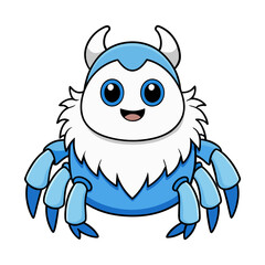 Cute blue Yeti crab monster cartoon drawing with funny big eyes