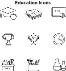 Set of 60 outline icons related to education. Linear icon collection. Editable stroke. Vector illustration


