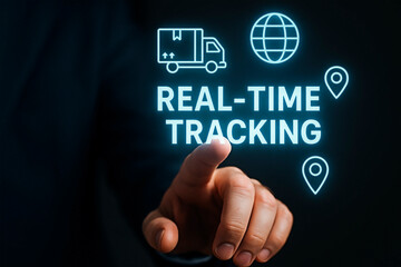 Obraz premium Real-time tracking for logistics and supply chain concept.