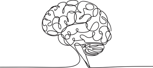 Continuous one line drawing of human brain. Hand drawn minimalism style, brain line art vector illustration. one line Icon drawing