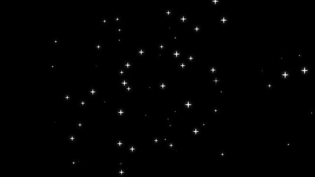 Glitters star animation on black screen background, magic glittering sparkle, twinkle doodle stars animation 4k video, star dust glitter line loop, white particles FX