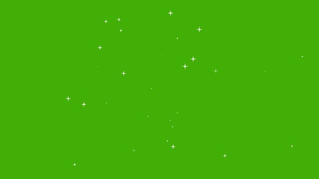 Twinkling glitter stars animation, magic sparkles, glitter line stars, flat vector doodle sparkle, white, cartoon glitter sparkle, confetti loop transition on green screen. 4K