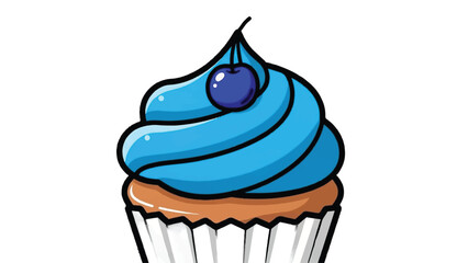 Delicious Blue Frosted Cupcake with Cherry Topping Illustration.