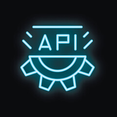 Blue neon style icon depicting an api being developed, perfect for software and programming concepts
