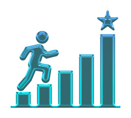 Abstract figure climbing bar graph towards star representing success and growth