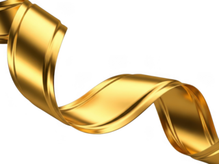 Abstract golden ribbon flowing elegantly against a stark black background transparent background