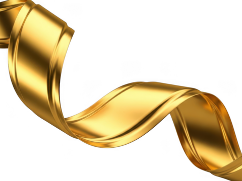 Abstract golden ribbon flowing elegantly against a stark black background transparent background