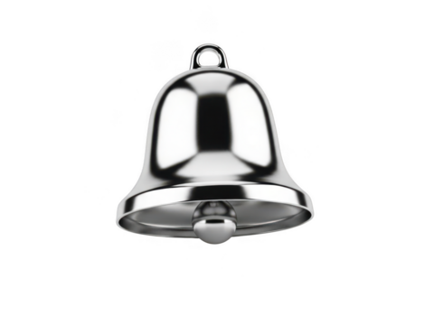 Shiny silver bell isolated object realistic 3d render transparent background