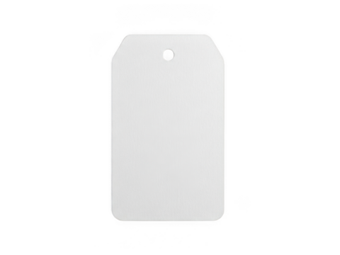 Blank white product tag with hole isolated on black for retail and branding mockups transparent background