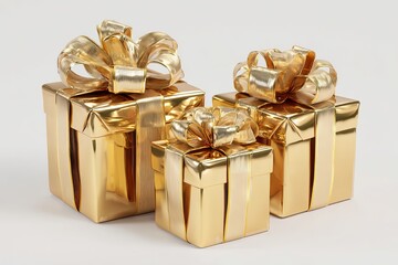 Luxury golden presents isolated on white background