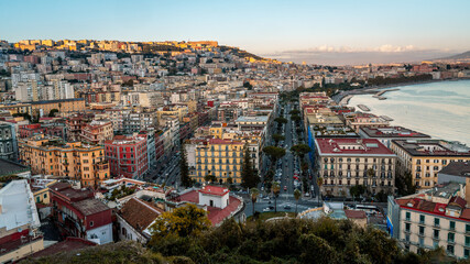 Cityscape of Napoli during Sunset, Golden Hour.