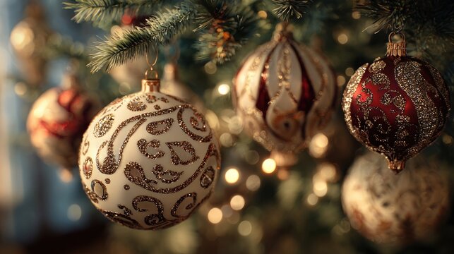 Christmas tree ornaments with glitter