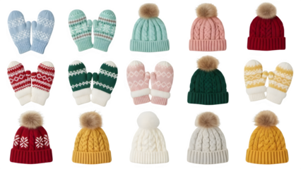 winter clothes set isolated on transparent background