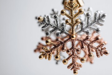 Tri-tone Christmas snowflake decoration close-up