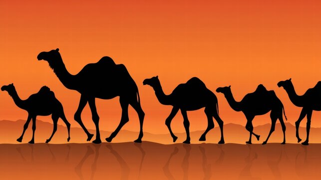 Camel silhouettes moving toward radiant desert light showing deep epiphany.