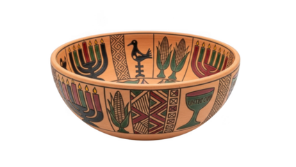 Ancient egyptian decorated pottery bowl isolated on transparent background