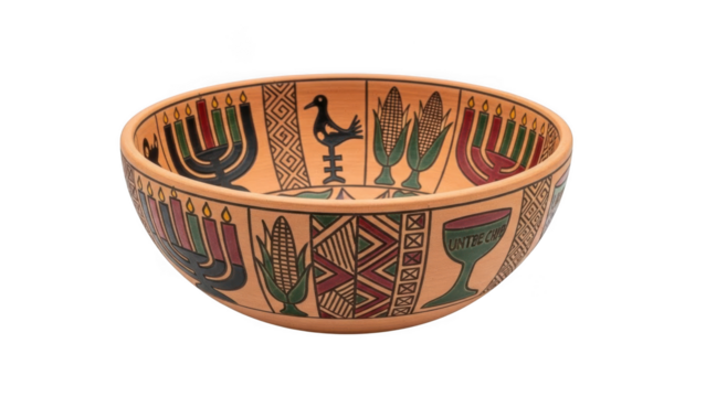 Ancient egyptian decorated pottery bowl isolated on transparent background