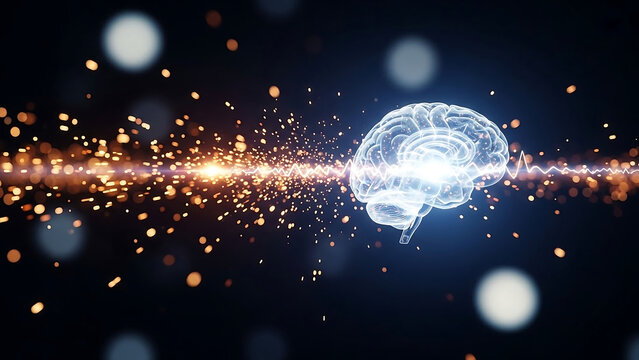 Electrifying brain activity with energy and sparks, a concept for innovation, intelligence, and the power of thought. Dynamic and engaging for neuroscience projects