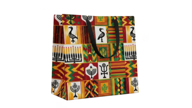 Colorful kente cloth fabric pattern isolated on transparent background