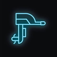 Neon sign representing an outboard motor, perfect for illustrating topics about boating, fishing, or water sports