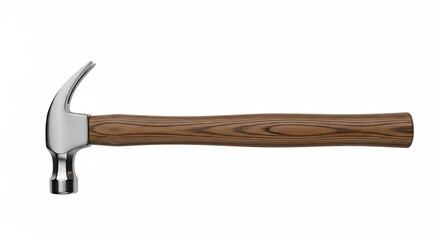 Wooden handle steel hammer on white background.