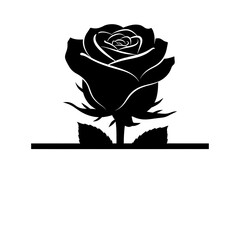 Elegant black silhouette of a rose with stem and leaves