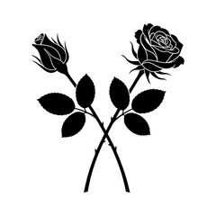 Two black roses crossed silhouette illustration
