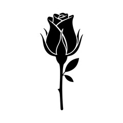 Elegant black silhouette of a single rose on a white background
