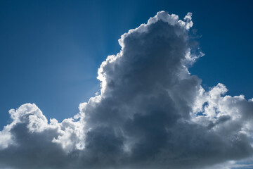 Clouds with sun rays over Atlantic ocean in Finistère, Bretagne France