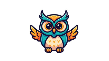 Fototapeta premium Cute Cartoon Owl With Big Eyes And Colorful Feathers.